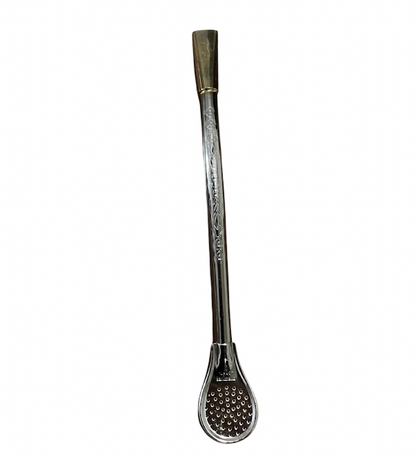 Curved alpaca silver bombilla with spoon-style filter